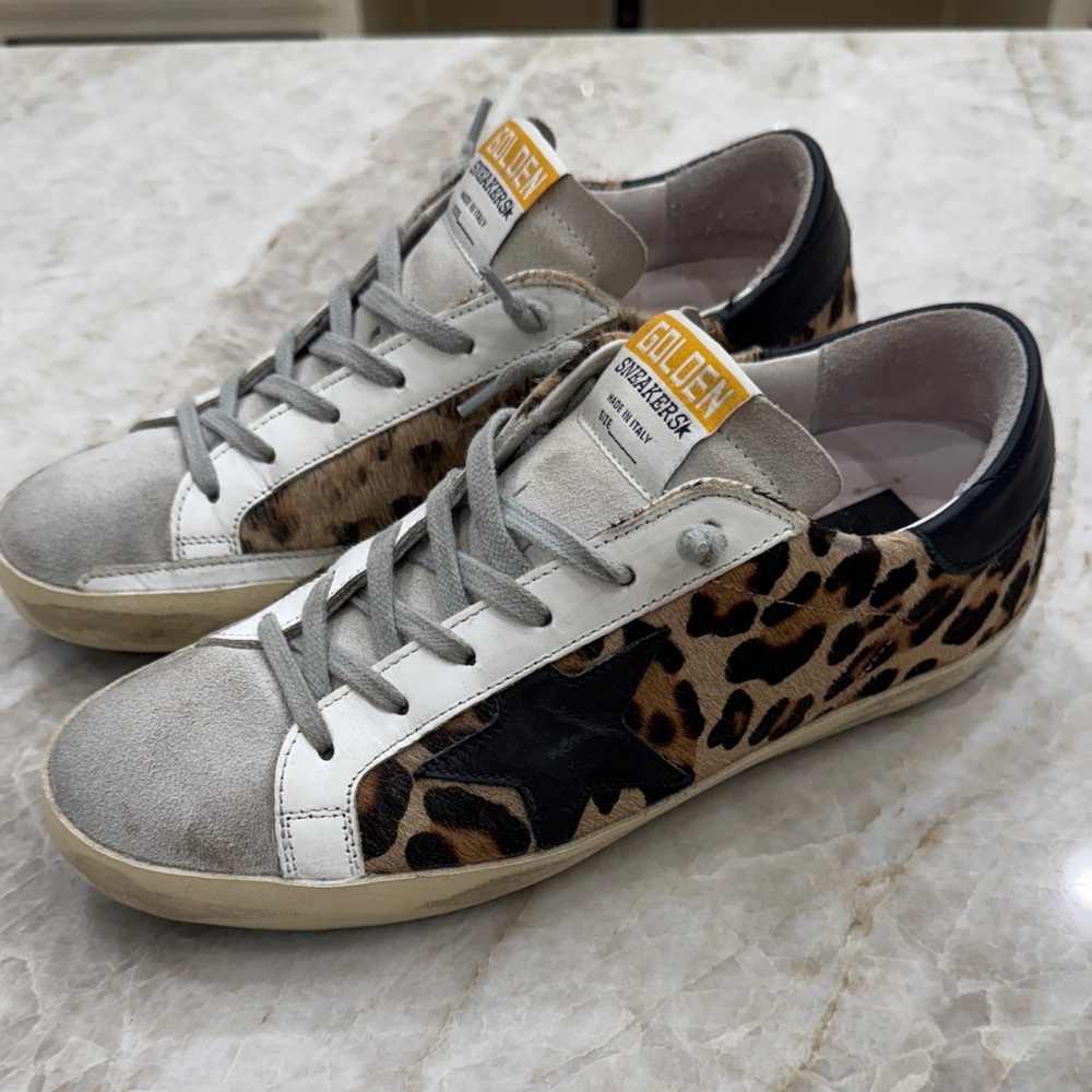 Golden Goose Leopard and Gray Sneakers